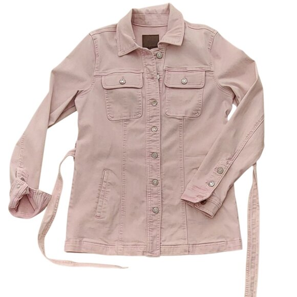 Maurices Pink Denim Belted Trench Cotton Blend Jean Jacket with Pockets NEW - Picture 7 of 14